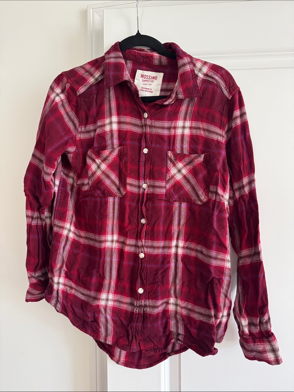 Mossimo Supply Co. Red Plaid Flannel Shirt with Blue Accent